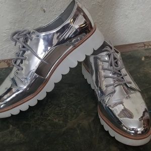 silver patent loafers wedge oxfords
